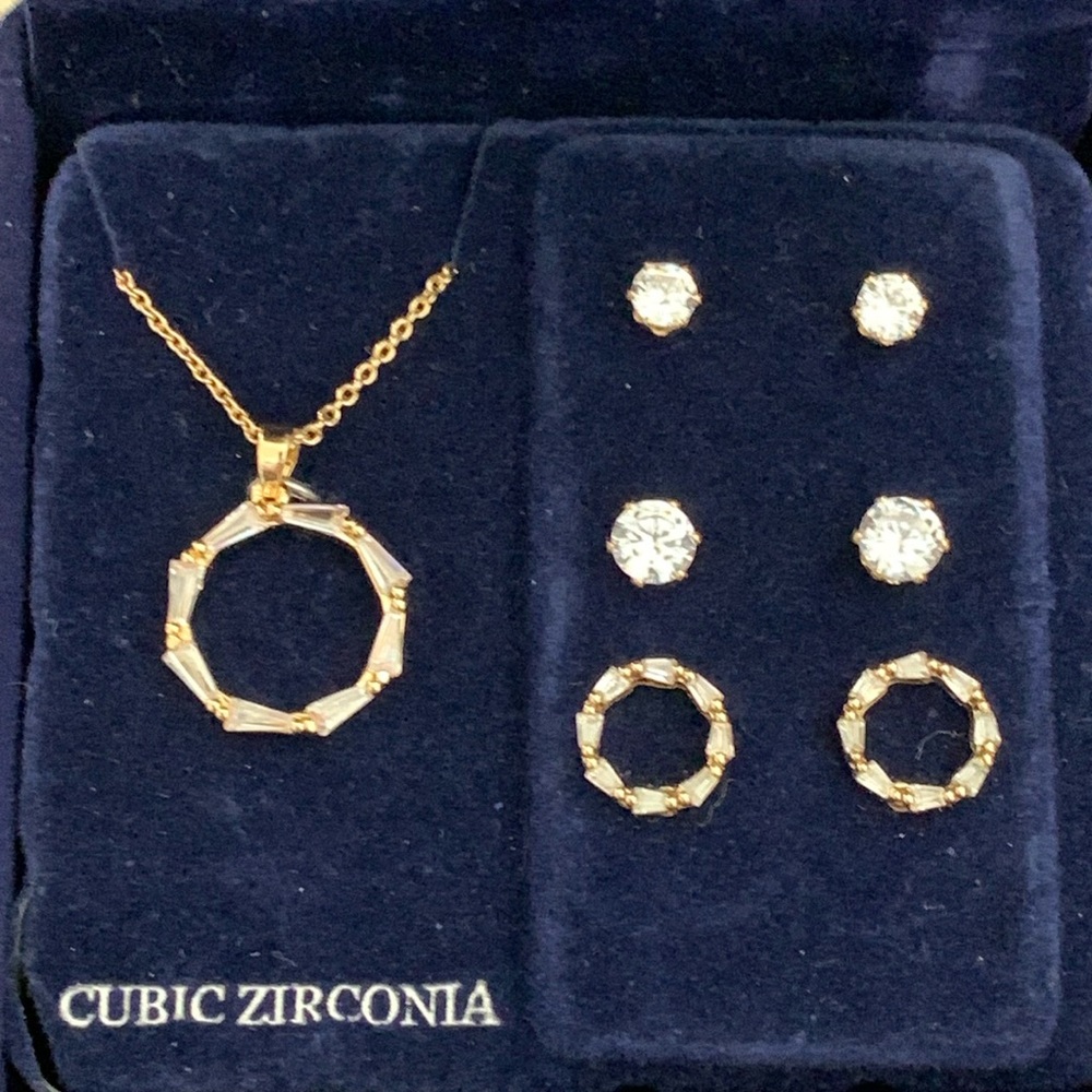 Danecraft fine gold plate cz circle pendant necklace/earring set